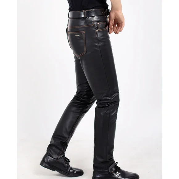 Pantalon Cuir Homme Véritable Coupe Droite – Image 2