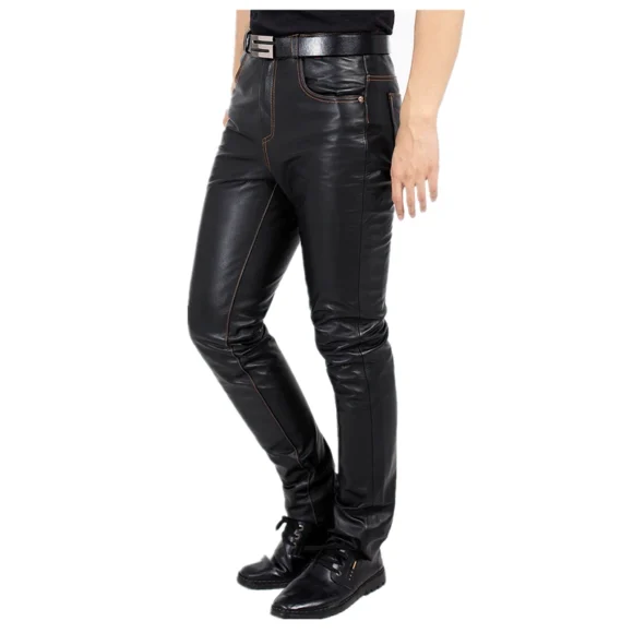 Pantalon Cuir Homme Véritable Coupe Droite