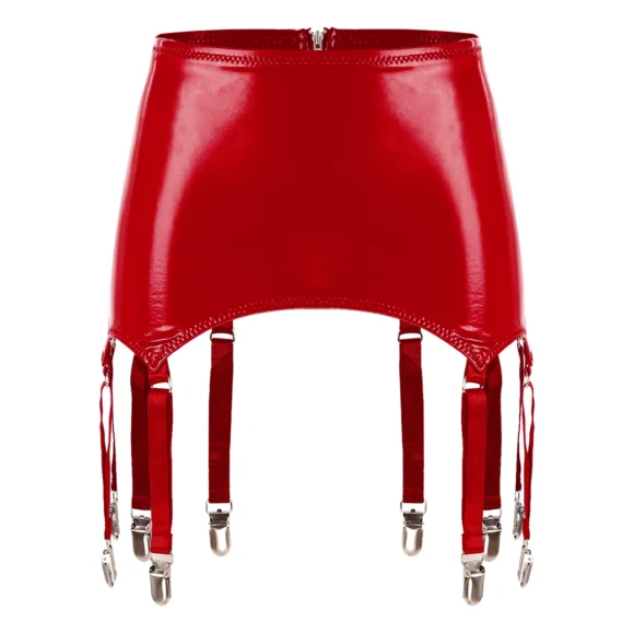 Jupe porte-jarretelles cuir brillant femme