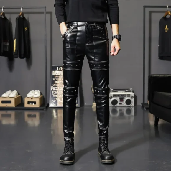 Pantalon en cuir moto skinny homme – Image 4