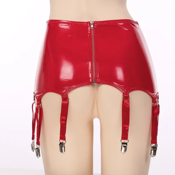 Jupe porte-jarretelles cuir brillant femme – Image 6