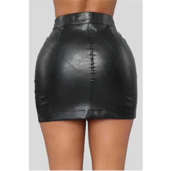Jupe moulante noire simili cuir femme – Image 2