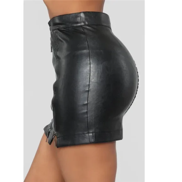 Jupe moulante noire simili cuir femme – Image 3