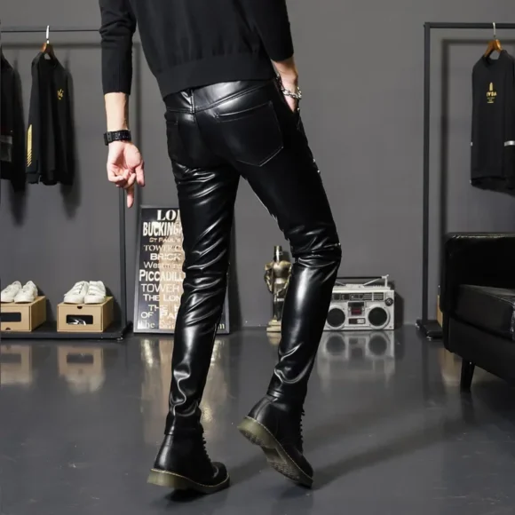 Pantalon en cuir moto skinny homme – Image 3