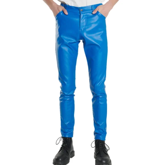 Pantalon Cuir Homme Slim Rouge Bleu – Image 2