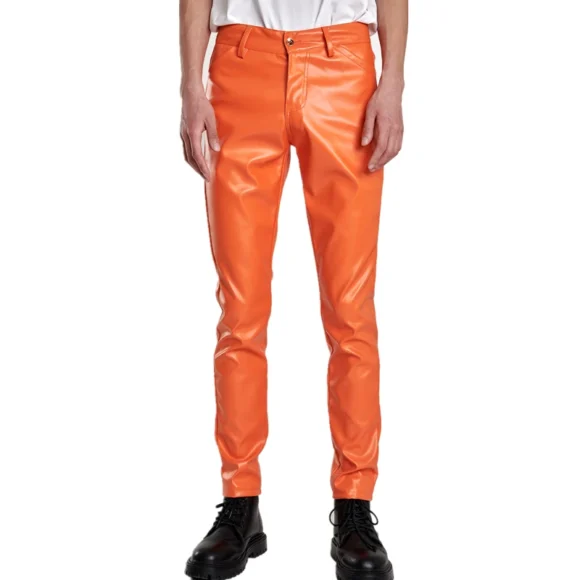 Pantalon Cuir Homme Slim Rouge Bleu – Image 5