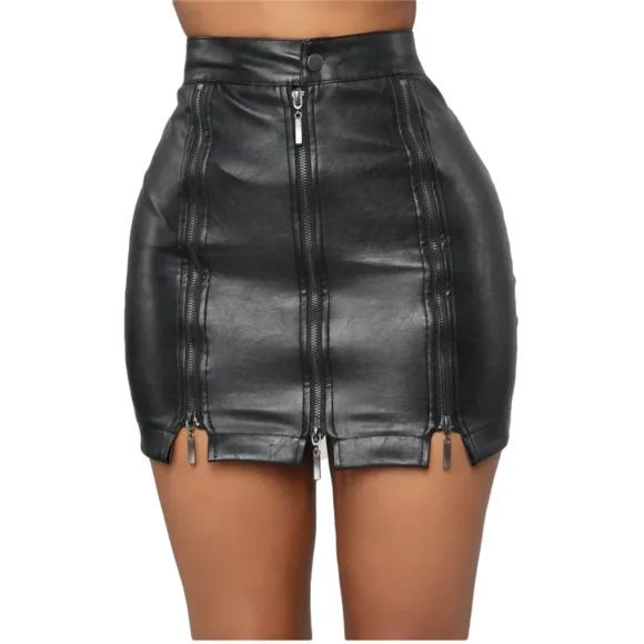 Jupe moulante noire simili cuir femme