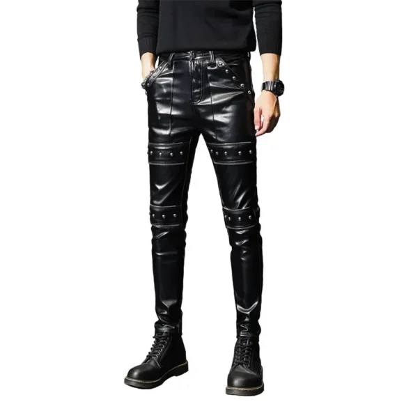 Pantalon en cuir moto skinny homme – Image 5