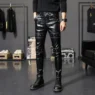 Pantalon en cuir moto skinny homme