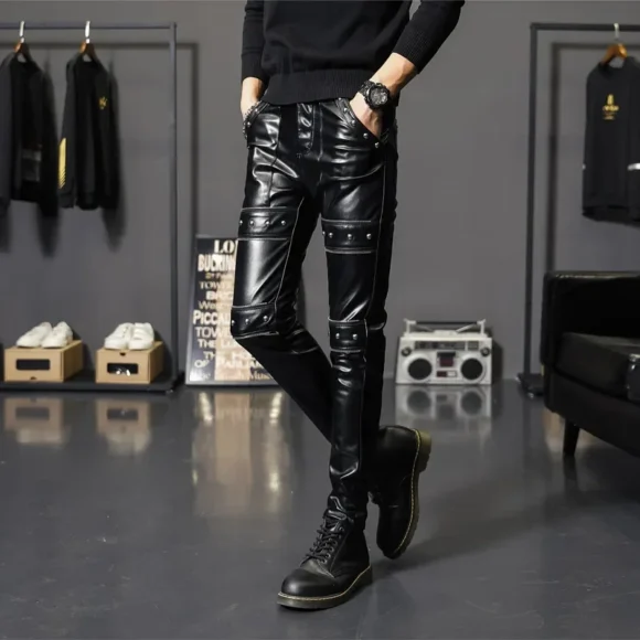 Pantalon en cuir moto skinny homme – Image 2