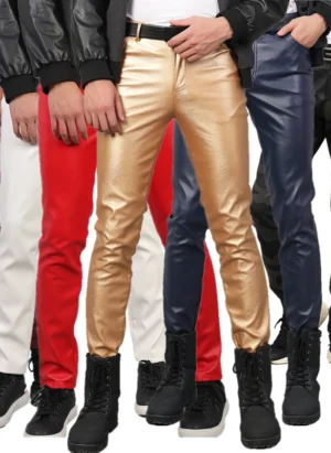 Pantalon Cuir Homme Slim Rouge Bleu